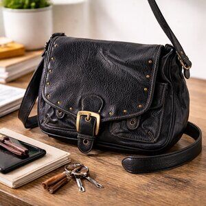 Nine West Leather Shoulder Bag Studded Flap Work to Weekend Purse